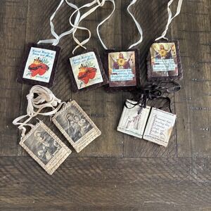 VTG Catholic Scapular Cloth Medallion Devotional Lady Of MtCarmel Jesus Mary Lot